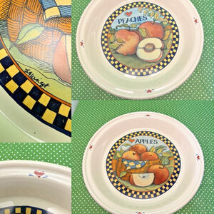 2x Vtg 1992 Susan Winget Apples Peaches Pie Baking Dishes 10” Plates Cottagecore